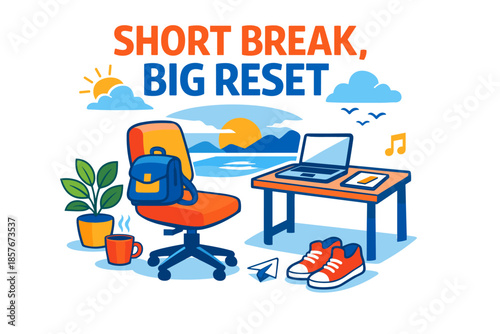 Home office break: relaxing workspace with ocean view and essentials