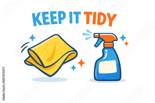 Keep it tidy: cleaning essentials with cloth and spray bottle
