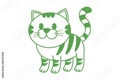A playful green cartoon cat with stripes strikes a cheerful pose cheerfully
