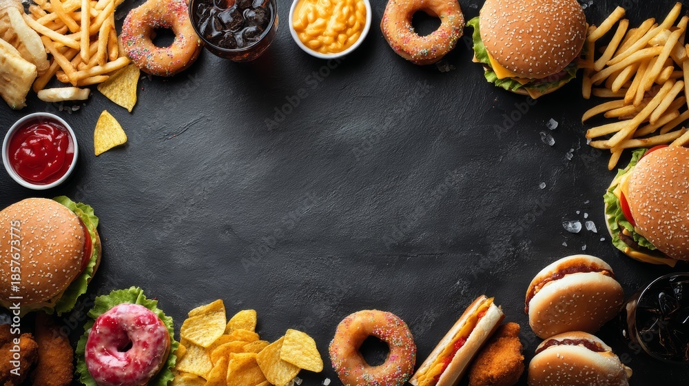 Fototapeta premium Minimal Junk Food Background with Copy Space for Food Promotion