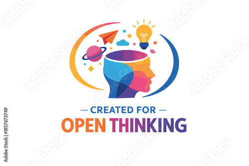 Open thinking: creativity and innovation concept with human head and cosmic elements