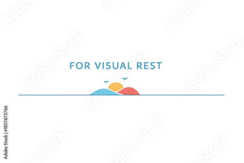 Minimalist design of a sunrise over hills with birds in flight