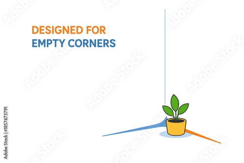 Minimalist corner plant design with yellow pot and green leaves in modern style