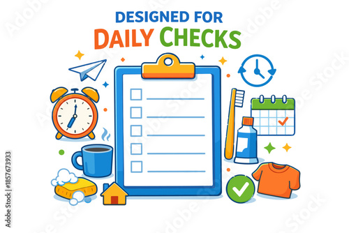 Daily routine checklist with morning essentials and reminder icons