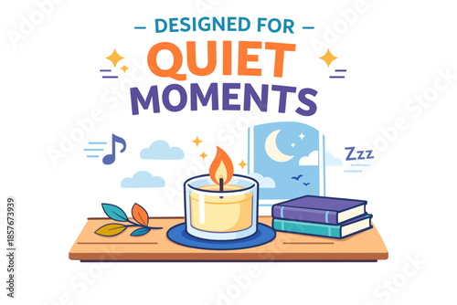 Peaceful evening scene with candle, books, and tranquil atmosphere for relaxation