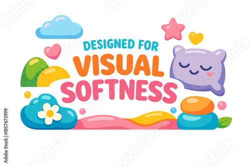 Colorful cartoon design emphasizing visual softness with cute elements