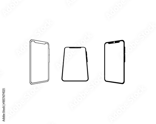 Three blank smartphone silhouettes isolated on transparent background