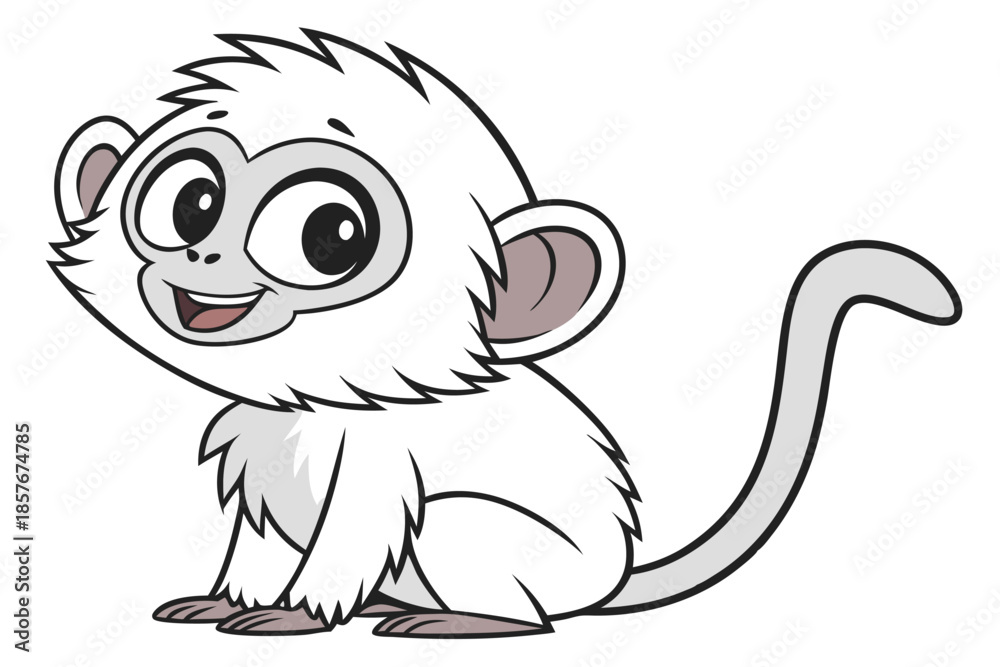 Fototapeta premium Charming cartoon monkey stands sweetly while holding a banana for a delightful treat