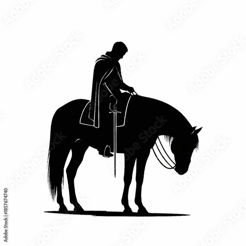 Silhouette of a Knight on Horseback with Sword.