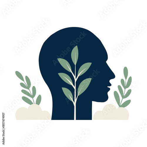 vector illustration of a human head silhouette with a growing plant inside