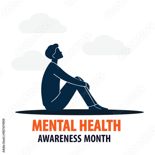 Mental health illustration/ vector illustration of a man sitting alone and thinking