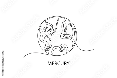 Mercury. Moon, Star, Sun  and planet concept. Single line draw design. Vector graphic illustration