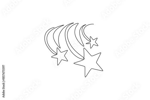 Three falling star. Moon, Star, Sun  and planet concept. Single line draw design. Vector graphic illustration