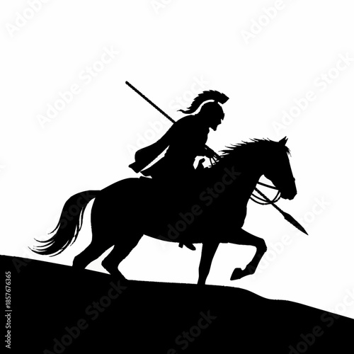 Silhouette of a Warrior on Horseback with Spear.