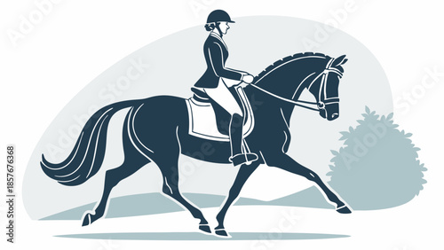 Professional Female Equestrian Rider On Horse Dressage Training Illustration Elegant Sport And Competition Discipline Vector Graphic