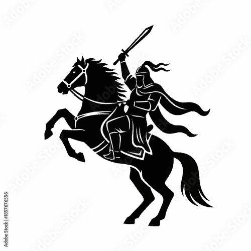 Warrior Knight on Horseback with Sword Raised High.