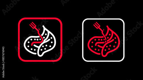 Abstract Parasitic Worm with Fork Icon Illustration, Stylized Design for Medical, Health, or Food Safety Concepts