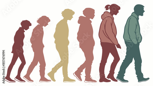 Human Evolution Progress Timeline Silhouette Showing Stages of Development From Ancestor to Modern Man Walking Forward