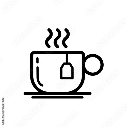 Tea cup - steaming mug with tea bag line art - vector icon
