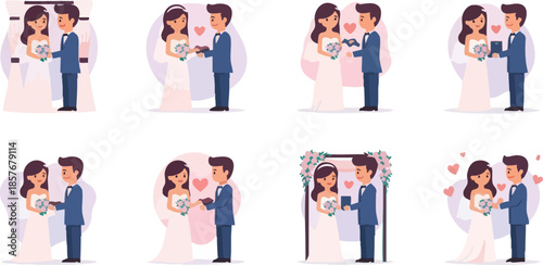 Bride and Groom Embracing in Various Poses