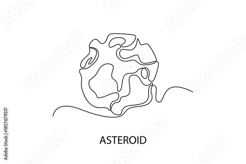 Asteroid. Moon, Star, Sun  and planet concept. Single line draw design. Vector graphic illustration