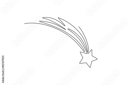 Falling star. Moon, Star, Sun  and planet concept. Single line draw design. Vector graphic illustration