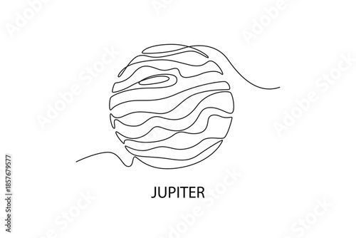 Jupiter. Moon, Star, Sun  and planet concept. Single line draw design. Vector graphic illustration