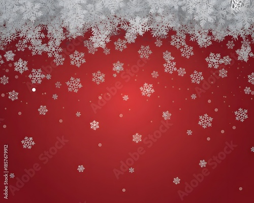 Red festive background with white paper snowflakes and winter holiday border for christmas celebration