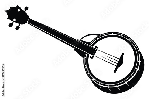 banjo silhouette line art vector illustration