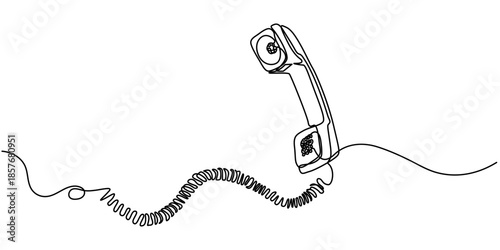 Continuous one single minimal line drawing telephone, Telephone handset in one continuous line drawing. Symbol of communication. Telephone in simple linear style. Editable outline illustration.  