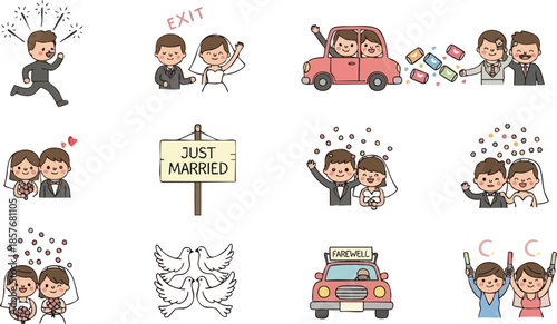 Cute Wedding Couple Story and Celebration Illustration Collection