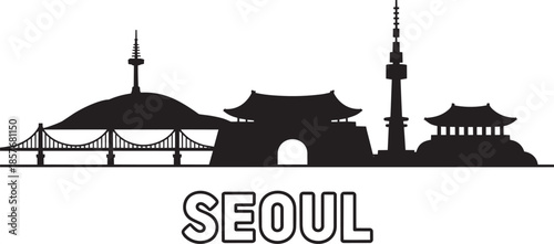 Seoul city silhouette skyline of famous buildings in south korea panorama design vector illustration