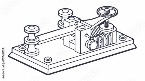Historical Telegraph Key Line Art Icon Vintage Morse Code Communication Device Drawing for Web Design and Technology History