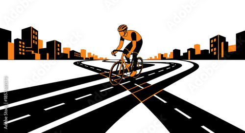 Cyclist on City Road, Urban Cycling, Sport, Healthy Lifestyle, Abstract Illustration