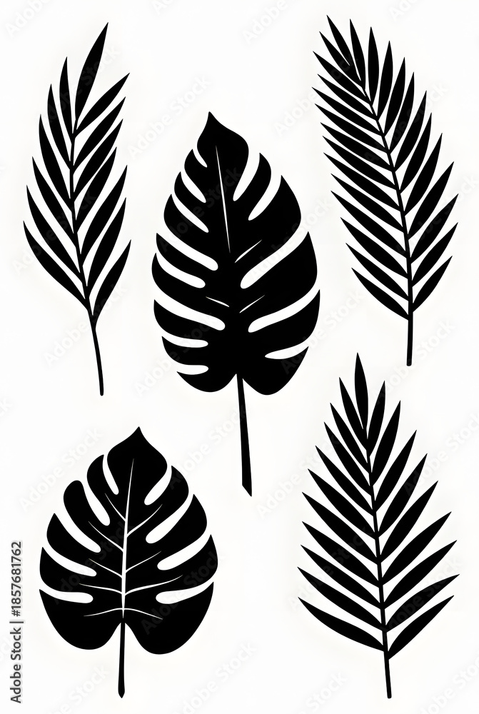 Obraz premium Minimalist Black Palm Leaf Silhouettes Collection Isolated on White Background