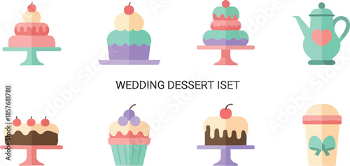 Wedding Dessert Cake and Sweet Treat Illustration Set