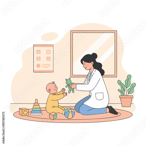 false illustration of a doctor providing services to a baby under 5 years old
