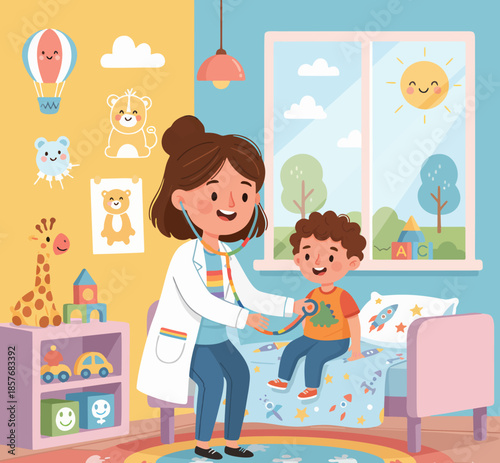 false illustration of a doctor providing services to a baby under 5 years old