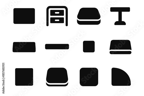 Narrow modern contour tiny desk vector tile piece block smooth icon soft