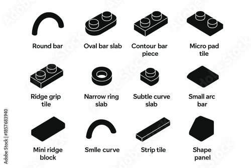 Vector oval shape piece icons small slab bar handlebar fittings curve icon