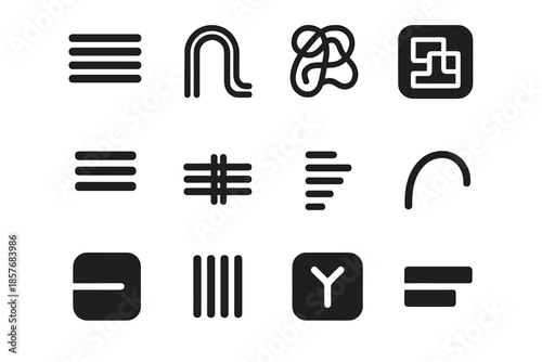 Tiny arc subtle shape route icon slab cable vector bar tidy set