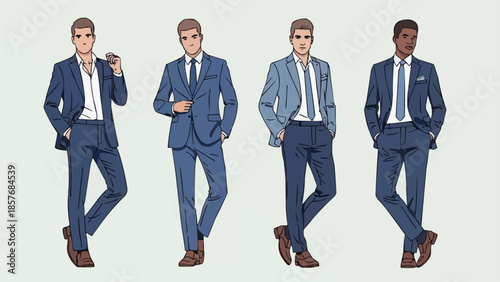Diverse Men in Stylish Suits - A Fashionable Ensemble.