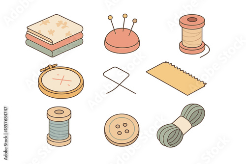 Isometric sewing and crafting supplies