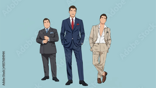 Three Stylish Men in Suits - A Study in Fashion and Confidence.