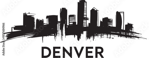 Denver city skyline brush stroke silhouette with bold typography on a transparent background
