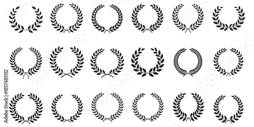 Collection of Black Laurel Wreaths on White Background Vector Icons Keywords: laurel wreath, award, victory, success