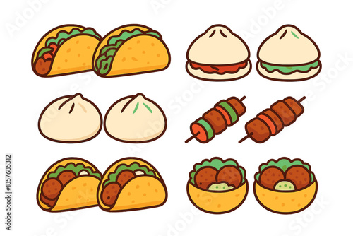 Cute Cartoon Food Icons Set