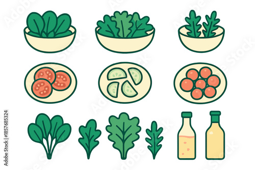 Collection of Salad Ingredients and Dressings Icons