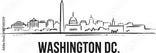 Washington dc capital city skyline hand drawn doodle sketch vector illustration with text