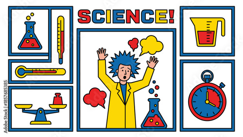 Excited Scientist with Lab Equipment Illustration Science Experiment Fun